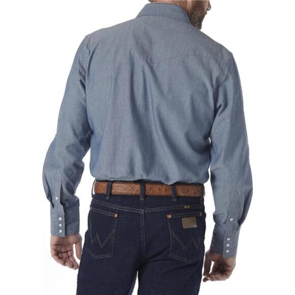 Men's Cowboy Cut Long Sleeve Western Snap Solid Work Shirt - Picture 2 of 5